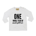 Load image into Gallery viewer, One Whole Year Of Awesome 1st Birthday Kids LONG SLEEVE T-shirt
